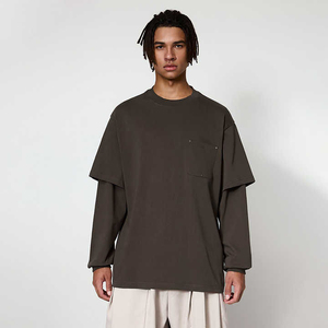 T-shirts décontractés pour hommes à manches doubles imprimés sur mesure OEM, 100% coton, coupe ample à manches longues - Product Image 4