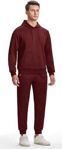 Conjunto Deportivo de 2 Piezas para Hombre, Color Granate, Estilo Casual, Sudadera con Capucha y Pantalones Deportivos, 100% Algodón, Venta al Por Mayor - Product Image 3