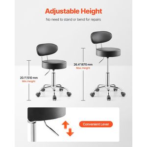 Sgabello da Lavoro Regolabile a 360 Gradi con Ruote, Strumento per Riparazioni Auto, Capacità 300 Libbre, con Schienale e Ruote, Sedile per Officina - Product Image 2