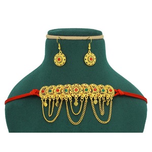 Ensemble de collier choker en or arabe élégant pour femmes, ensemble de bijoux de mariée traditionnels du Moyen-Orient, style Dubaï, bijoux de luxe Dubaï - Product Image 3