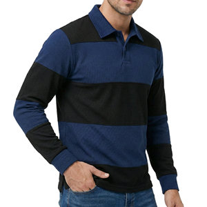 Chemises polo à manches longues pour hommes de qualité supérieure, rayées, en piqué, personnalisables, vêtements d'équipe, livraison rapide, vente en gros de chemises polo pour hommes - Product Image 3