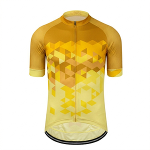 Maillot de cyclisme personnalisé à sublimation avec dégradé bleu géométrique, manches courtes, respirant, 100% polyester, pour homme - Product Image 1