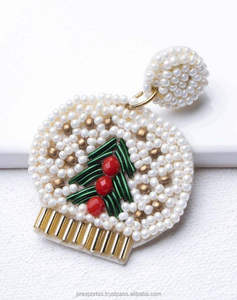 Handmade Pearl Beaded Christmas Ornament Earrings Holiday <b>Tree</b> Drop Earrings Festive Fashion Jewelry for Women Party Gift - Product Image 1