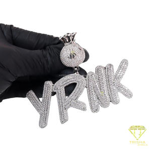 925 Silver Moissanite Name Pendant <b>Money</b> Bag Custom Letter Pendant Custom Nameplate Cuban Chain Personalized pendant - Product Image 3