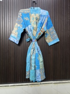 <b>Women</b> Turquoise Silk Patchwork <b>Robe</b> Knee Length Three Quarter Sleeve Handmade Casual Bohemian Style Red - Product Image 5