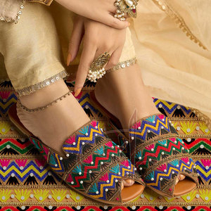 ผ้าสแปนเด็กซ์เนื้อนุ่มพิมพ์ลายปักหลากสีหลากสีผ้าสแปนเด็กซ์ด้านบนด้านนอกเป็นหนังแท้เทรนแฟชั่น khussa - Product Image 2