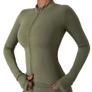 Veste de sport ajustée à fermeture éclair intégrale avec logo personnalisé, veste de yoga pour femmes à manches longues, respirante et abordable - Product Image 1
