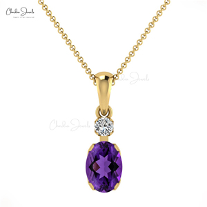 Produits Tendances : Pendentif en Améthyste Taille Ovale 7x5mm avec Accent Diamant en Or Massif 14k – Vente en Gros de Bijoux de Mariage - Product Image 3