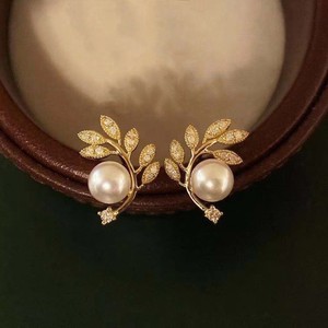 Golden Branches Jade Leaves Freshwater <b>Pearl</b> <b>Earrings</b> New Recommendation-Pure Silver Earpins Zhuji Flower Crystal Jewelry - Product Image 3
