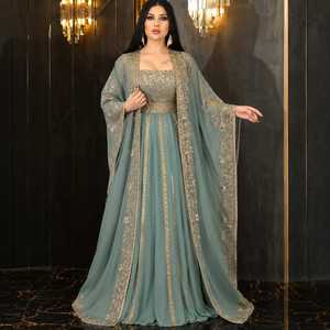 Caftán de Lujo Personalizado con Bordado a Color, Vestido de Noche Modesto con Mangas Casquillo para Mujer, Ropa de Fiesta de Boda, Malla Transpirable, Largo hasta el Suelo - Product Image 3