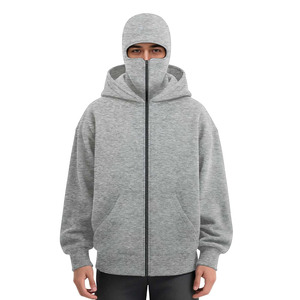 Sweat à capuche cagoule zippé pour homme 100% coton, veste polaire chaude avec masque brodé, streetwear décontracté, logo personnalisé OEM - Product Image 4