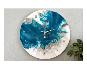 Classical Resin Wall <b>Clock</b> Round Cartoon Blue White Design Digital Silent <b>Battery</b> Powered Office Two-piece Antique Style Decor - Product Image 1