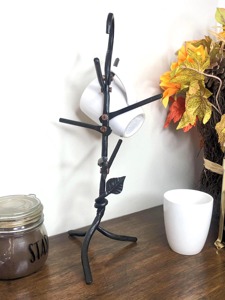 Luxury Mug Tree Metal Iron Wood Coffee Cup Holder <b>Rack</b> Stand <b>Kitchen</b> Countertop Storage Organizer Black Leaf Hanging storage Use - Product Image 4