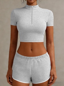 Wholesale Hot One Shoulder Ribbed Crop Top and High Waisted Biker Shorts <b>Set</b> for Women Sexy Cut Out Activewear <b>Yoga</b> Gym - Product Image 3