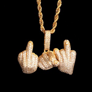 Iced Middle Finger Hand Two Tone Sterling Silver 18K Gold Plated Moissanite Luxury Hip Hop Cartoon Style Charm Pendant for - Product Image 5