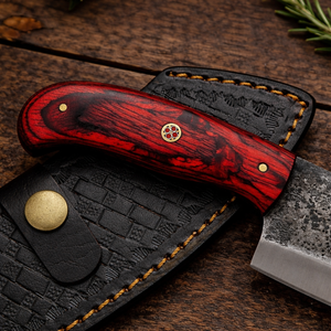 Couteau de cuisine vintage en acier carbone fait main, ambidextre, pour intérieur/extérieur, barbecue, cuisine, couteau de chef, hachoir, manche en bois - Product Image 4