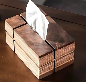 Cubierta de caja de pañuelos rectangular Soporte de pañuelos faciales de madera decorativa con tapa con bisagras Dispensador de servilletas - Product Image 5