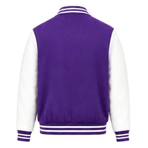 <b>Men's</b> Purple <b>White</b> Varsity <b>Jacket</b> Regular Fit Zipper Closure Preppy Style Fleece Material Turn-down Collar Pockets Autumn Wear - Product Image 6