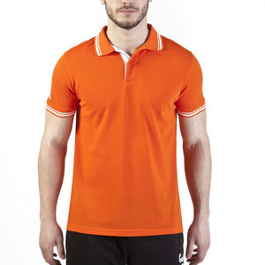 Polo de performance à manches courtes pour homme avec logo personnalisé, coupe ajustée, col contrasté, bleu marine, piqué de haute qualité, athlétique - Product Image 2