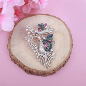 Oshin CZ Crystal Brooch Pin-Gold Plated Rhinestone Floral Animal Number Design - Product Image 1