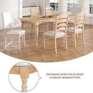 Set da Pranzo Vintage Tradizionale 7 Pezzi con Tavolo Allungabile 210 cm, Prolunga Rimovibile 60 cm, 4 Sedie con Schienale Dentellato, 2 Sedie Imbottite - Product Image 6
