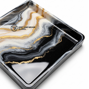 Luxury <b>Black</b> Marble Resin <b>Tray</b> with Gold Veins | Square Decorative Serving <b>Tray</b> - Product Image 5