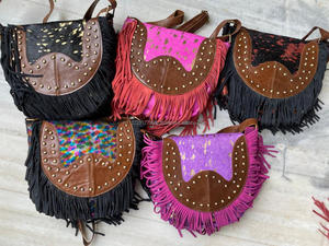 Nouveau Style occidental de haute qualité femmes noir métallisé fourrure daim frange sac à main bohème en cuir véritable baril en forme de gland sacs - Product Image 3