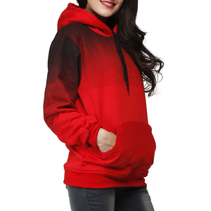 Sweat-shirt à capuche dégradé rouge pour femme avec logo sur le devant et poches, vêtement décontracté d'automne, manches longues, en coton tricoté - Product Image 4
