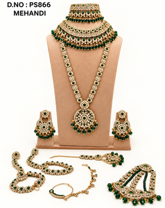 Complete Indian Dulhan <b>Bridal</b> <b>Jewelry</b> <b>Set</b> Cubic Zirconia Choker Long Necklace Earrings Nose Ring Mang Tika & Hathphool Wholesale - Product Image 3