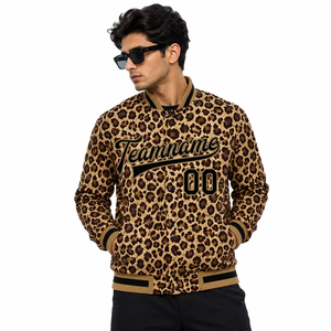 Veste universitaire personnalisée à imprimé léopard pour homme, style baseball décontracté, avec nom et numéro, design personnalisé sur le devant et le dos - Product Image 5