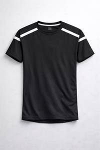 Camiseta Deportiva de Manga Corta para Hombre con Rayas en Contraste Negro, Cuello Redondo, Tejido de Punto, Logotipo Personalizado, Ropa Deportiva - Product Image 3