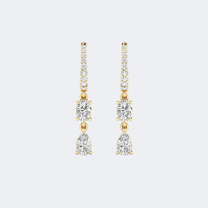 Boucles d'oreilles pendantes linéaires ou créoles avec pavé de pierres rondes, en forme de poire et ovales, 1,40 carat au total - Product Image 1