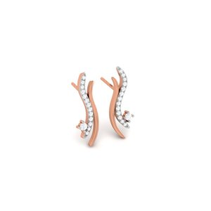 Pendientes de plata de ley 925 con diseño de onda curva, pavé de circonitas y baño de rodio, para mujer, estilo moderno, tipo ear jacket. - Product Image 3