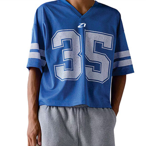 Y2K Streetwear American Football Jersey Mesh Blue Sports Striped <b>Top</b> Sublimated Soccer Wear for Men's USA style Sportswear Shirt - Product Image 4
