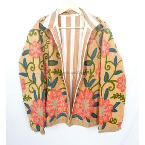 Veste Courte Décontractée pour Femme, Broderie Florale Boutonnée, Faite Main, Écologique, Style Plage, Doublure Hiver en Coton - Product Image 6