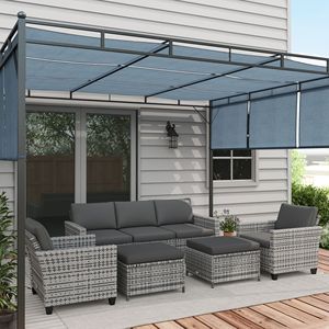 Set di Mobili da Esterno in Rattan Grigio, 5 Pezzi, Elegante Divano a Tre Posti con Poltrone e Poggiapiedi per Giardini - Product Image 2