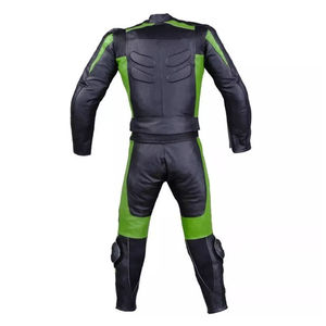 Traje de Motociclismo de Cuero para Hombre, Color Negro y Verde, con Bloques de Color, Manga Larga, Equipo de Protección para Conducir - Product Image 5