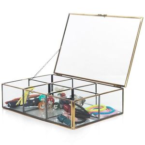 Handmade Metal And Glass Jewelry Box Featuring Clear Glass Panels For Rings Earrings And Necklaces Storage - Product Image 1
