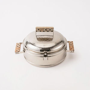 Casserole texturée en acier inoxydable avec poignée en bois, réchaud rond pour buffet, chauffe-plats, récipient de service - Product Image 5
