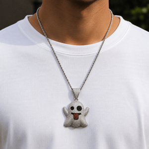 Pendentif Charme Fantôme en Argent Sterling 925 avec Moissanite, Diamant Rond Taillé, Bijou Unisexe Hip Hop pour Fêtes et Quotidien - Product Image 5