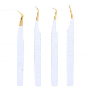 3 pinzas para extensión de pestañas, juego de tijeras con bolsa de PU, Negro, Rosa, blanco - Product Image 2