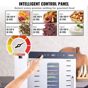 Essiccatore Elettrico per Alimenti in Acciaio Inox a 10 Vassoi, 1000W, Timer Digitale, Temperatura Regolabile per Uso Domestico - Product Image 4