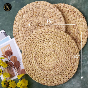 Natural Hand-Woven Water Hyacinth Bohemian Design <b>Round</b> Eco-Friendly Non-Slip Customized Heat Resistant <b>Placemats</b> - Product Image 6