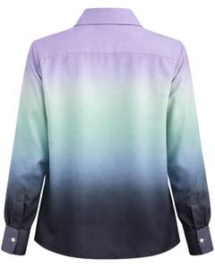 เสื้อเชิ้ตผู้หญิงแขนยาวสีไลเวนเดอร์ไล่เฉดสีมิ้นต์และน้ำเงินกรมท่า ติดกระดุม ทรงลำลอง สไตล์ออฟฟิศ ผู้ผลิตเสื้อผ้าแบบ OEM รับผลิตตามสั่ง - Product Image 2