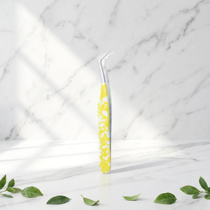 Pince à cils jaune pour extensions, outil d'application de cils à pointe argentée pour volume / Pour artistes en extensions de cils et salons de beauté professionnels - Product Image 2