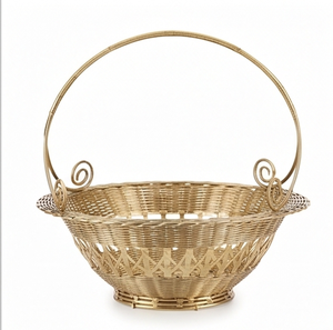 Cesta de Almacenamiento Artesanal de Alambre de Latón Tejido con Asa, Forma de Cuenco, Rústica, Multiusos, Organizador - Product Image 3