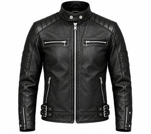 Blouson universitaire unisexe en cuir véritable respirant et écologique, broderie personnalisée, style urbain, col montant, idéal pour l'hiver - Product Image 1