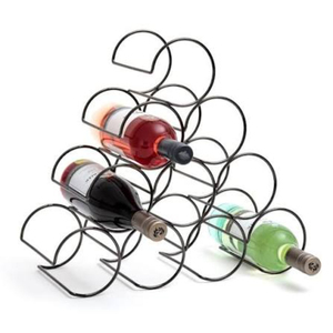 Modern Metal Countertop Wine Rack With Wooden Handle 6 Bottle <b>Freestanding</b> Tabletop Wine Holder Organizer For Home <b>Bar</b> & Kitchen - Product Image 3