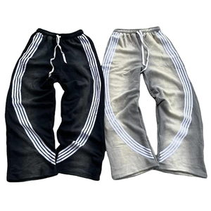 Wide Leg Track Flared Jogger Distressed Sweatpants Acid Wash Streetwear Loose Casual 100% Cotton Breathable <b>Elastic</b> <b>Waist</b> Pants - Product Image 4