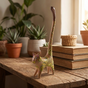 Statue artisanale en bois d'albizia, queue de chat levée, taille moyenne, pêche, figurine animale, artisanat de Bali, décoration intérieure, sculpture en bois - Product Image 3